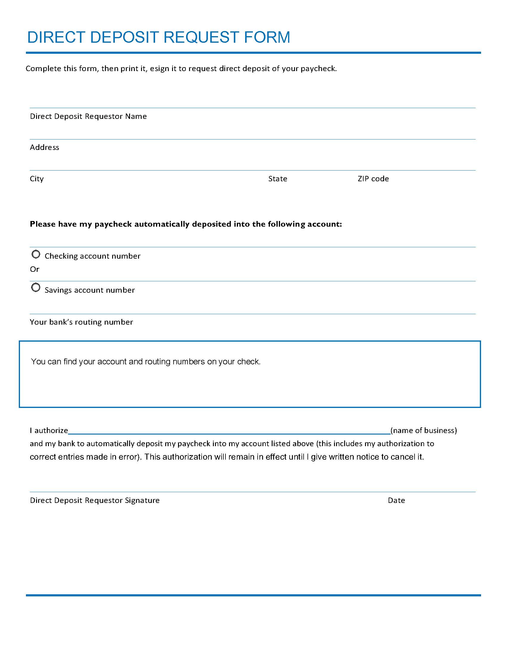 Direct Deposit Authorization Form Template