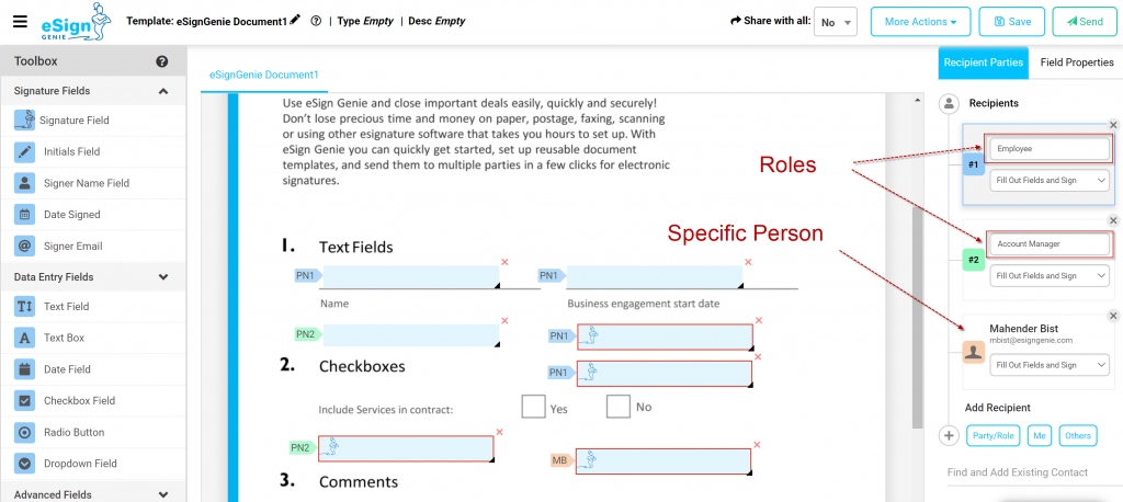 Assign Specific Roles And Person On Reusable Templates