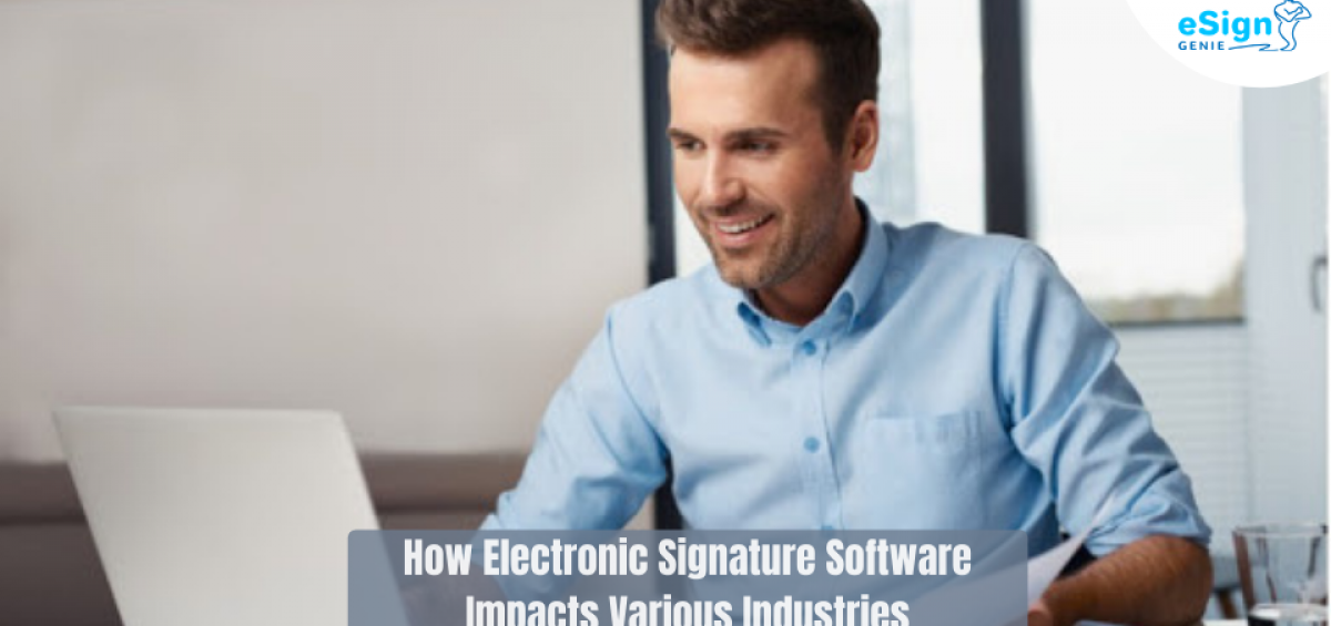 Image showing man looking at a computer. Use our eSign app to eSign documents easily, securely, and in almost any industry! Read more to find out how professionals use eSign Genie!