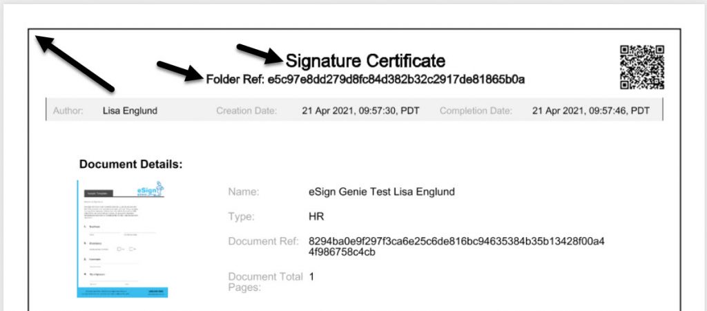 Screenshot displaying the signature certificate color