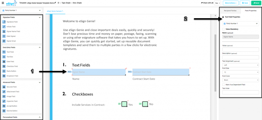Screenshot displaying the auto text field properties