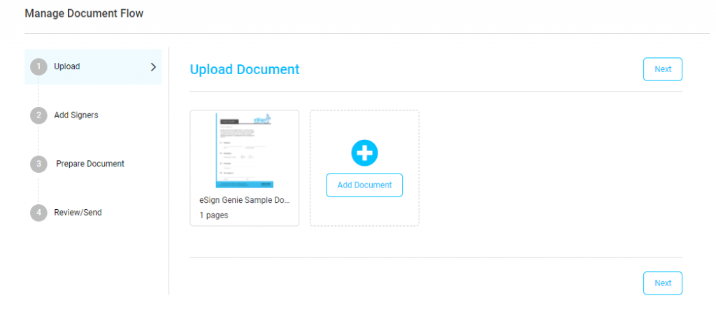 Screenshot displaying the step 4, upload, of the guided document process